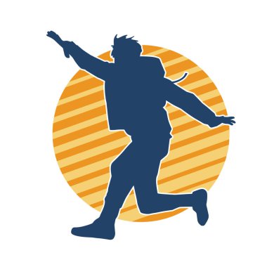 Hareket halindeki bir erkek dansçının silueti. Dans eden zayıf bir adamın silueti..