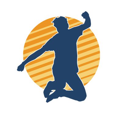 Hareket halindeki bir erkek dansçının silueti. Dans eden zayıf bir adamın silueti..