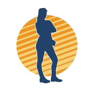 Dar kıyafetli genç, zayıf bir kadın modelin silueti. Dişi poziyonunda zayıf bir kadının silueti..