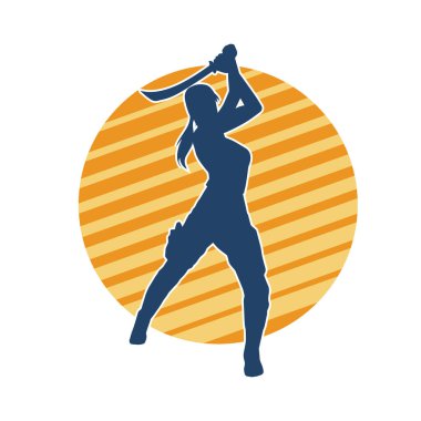 Bir kadın dövüşçünün silueti kılıç taşırken poz veriyor..