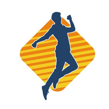 Hareket halindeki bir erkek dansçının silueti. Dans eden zayıf bir adamın silueti..