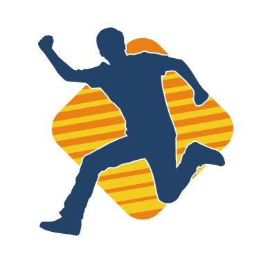 Hareket halindeki bir erkek dansçının silueti. Dans eden zayıf bir adamın silueti..