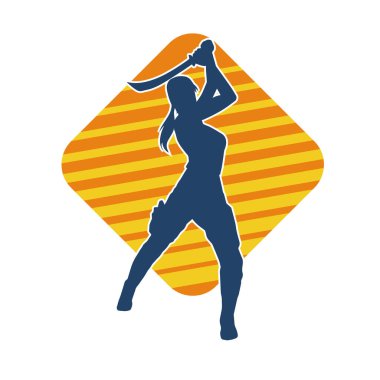 Bir kadın dövüşçünün silueti kılıç taşırken poz veriyor..