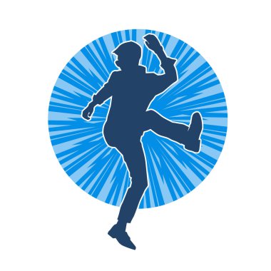 Hareket halindeki bir erkek dansçının silueti. Dans eden zayıf bir adamın silueti..