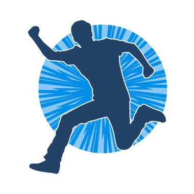 Hareket halindeki bir erkek dansçının silueti. Dans eden zayıf bir adamın silueti..