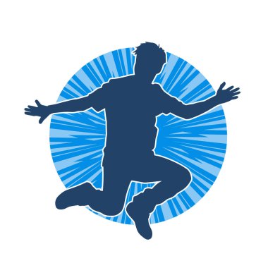 Hareket halindeki bir erkek dansçının silueti. Dans eden zayıf bir adamın silueti..