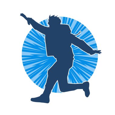 Hareket halindeki bir erkek dansçının silueti. Dans eden zayıf bir adamın silueti..