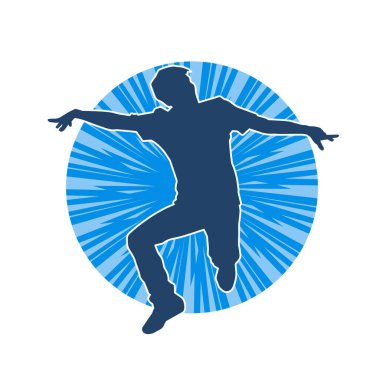 Hareket halindeki bir erkek dansçının silueti. Dans eden zayıf bir adamın silueti..