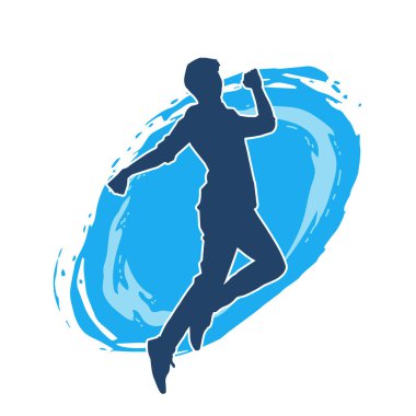 Hareket halindeki bir erkek dansçının silueti. Dans eden zayıf bir adamın silueti..