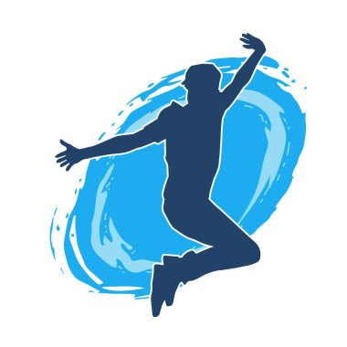 Hareket halindeki bir erkek dansçının silueti. Dans eden zayıf bir adamın silueti..