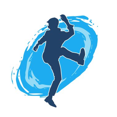 Hareket halindeki bir erkek dansçının silueti. Dans eden zayıf bir adamın silueti..