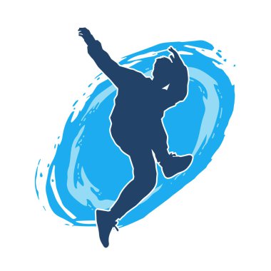 Hareket halindeki bir erkek dansçının silueti. Dans eden zayıf bir adamın silueti..