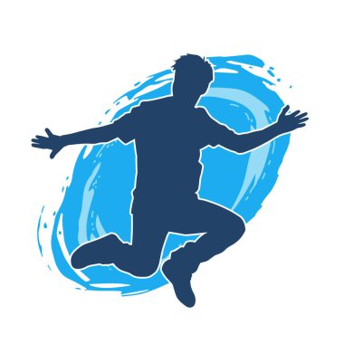 Hareket halindeki bir erkek dansçının silueti. Dans eden zayıf bir adamın silueti..