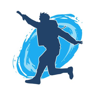 Hareket halindeki bir erkek dansçının silueti. Dans eden zayıf bir adamın silueti..