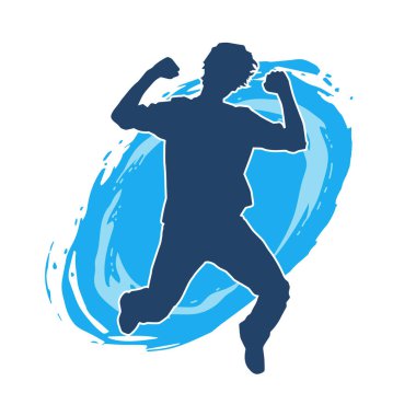 Hareket halindeki bir erkek dansçının silueti. Dans eden zayıf bir adamın silueti..