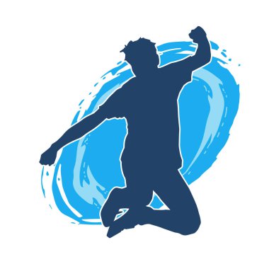 Hareket halindeki bir erkek dansçının silueti. Dans eden zayıf bir adamın silueti..