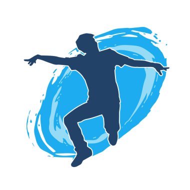 Hareket halindeki bir erkek dansçının silueti. Dans eden zayıf bir adamın silueti..