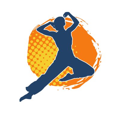 Hareketli bir kadın balerin silueti. Dans eden balerin kızın silueti..