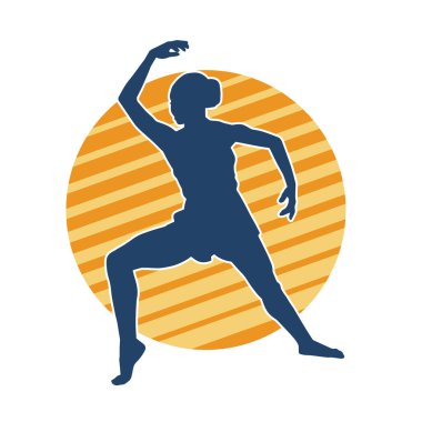 Hareketli bir kadın balerin silueti. Dans eden balerin kızın silueti..