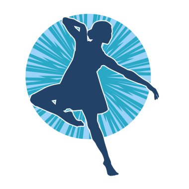 Hareketli bir kadın balerin silueti. Dans eden balerin kızın silueti..