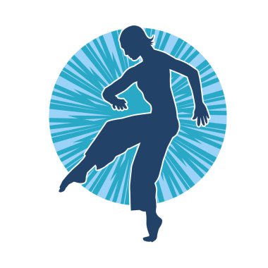 Hareketli bir kadın balerin silueti. Dans eden balerin kızın silueti..