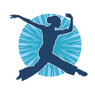 Hareketli bir kadın balerin silueti. Dans eden balerin kızın silueti..