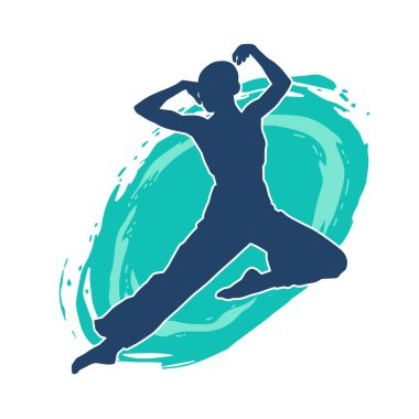 Hareketli bir kadın balerin silueti. Dans eden balerin kızın silueti..