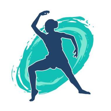 Hareketli bir kadın balerin silueti. Dans eden balerin kızın silueti..