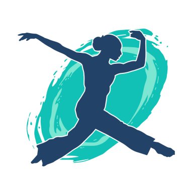 Hareketli bir kadın balerin silueti. Dans eden balerin kızın silueti..