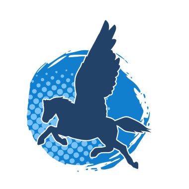 Kanatları olan efsanevi bir at hayvanının silueti. Kanatlı bir fantezi atın silueti.