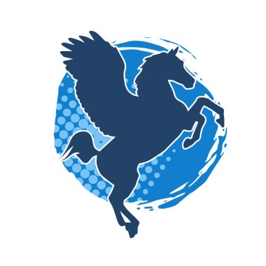 Kanatları olan efsanevi bir at hayvanının silueti. Kanatlı bir fantezi atın silueti.