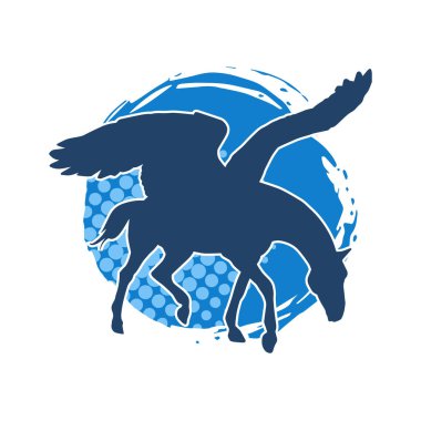 Kanatları olan efsanevi bir at hayvanının silueti. Kanatlı bir fantezi atın silueti.