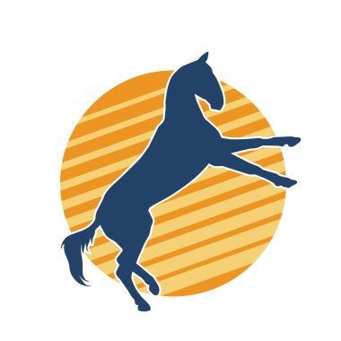 Arka ayaklarının üzerinde duran bir atın silueti. Ön bacakları kaldıran bir aygır silueti..