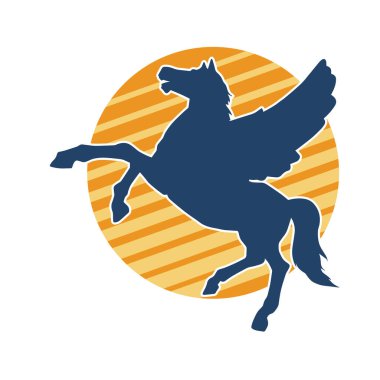 Kanatları olan efsanevi bir at hayvanının silueti. Kanatlı bir fantezi atın silueti.