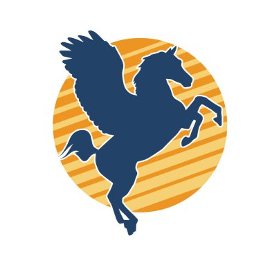 Kanatları olan efsanevi bir at hayvanının silueti. Kanatlı bir fantezi atın silueti.