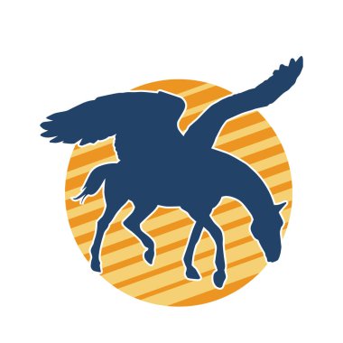 Kanatları olan efsanevi bir at hayvanının silueti. Kanatlı bir fantezi atın silueti.