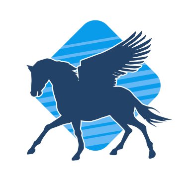 Kanatları olan efsanevi bir at hayvanının silueti. Kanatlı bir fantezi atın silueti.