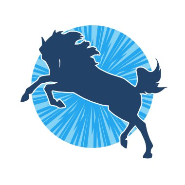 Arka ayaklarının üzerinde duran bir atın silueti. Ön bacakları kaldıran bir aygır silueti..