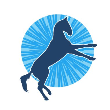 Arka ayaklarının üzerinde duran bir atın silueti. Ön bacakları kaldıran bir aygır silueti..