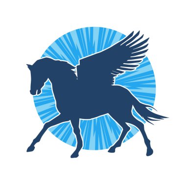 Kanatları olan efsanevi bir at hayvanının silueti. Kanatlı bir fantezi atın silueti.