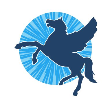 Kanatları olan efsanevi bir at hayvanının silueti. Kanatlı bir fantezi atın silueti.