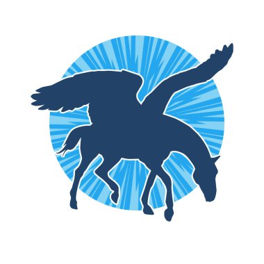 Kanatları olan efsanevi bir at hayvanının silueti. Kanatlı bir fantezi atın silueti.