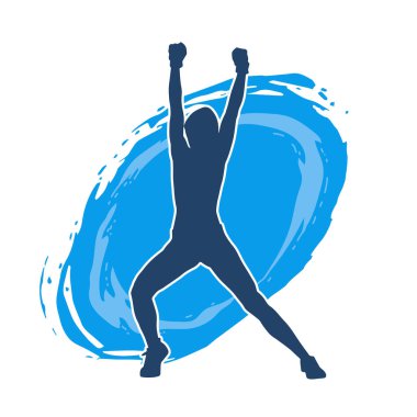 Zayıf kadın silueti egzersiz yapıyor. Spor yapan, spor yapan bir kadının silüeti.. 