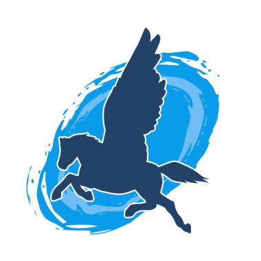 Kanatları olan efsanevi bir at hayvanının silueti. Kanatlı bir fantezi atın silueti.