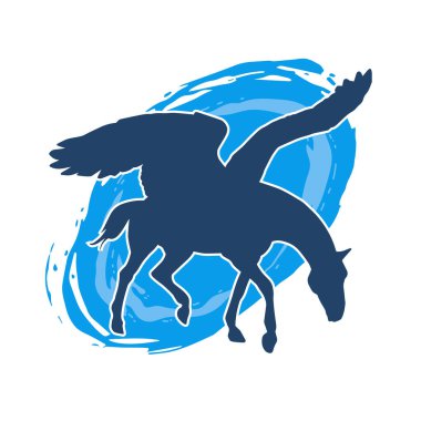 Kanatları olan efsanevi bir at hayvanının silueti. Kanatlı bir fantezi atın silueti.