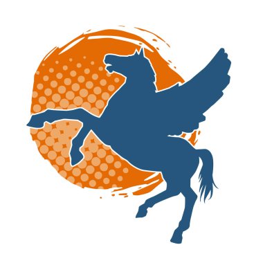 Kanatları olan efsanevi bir at hayvanının silueti. Kanatlı bir fantezi atın silueti.