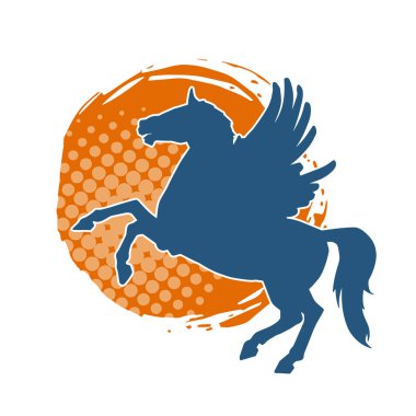 Kanatları olan efsanevi bir at hayvanının silueti. Kanatlı bir fantezi atın silueti.