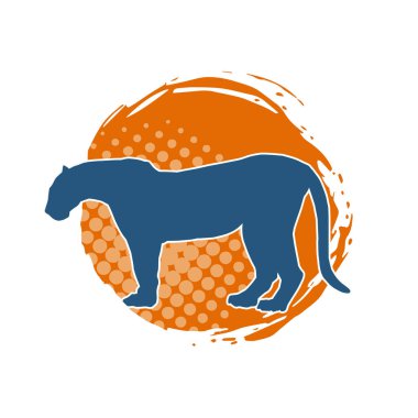 Vahşi bir ormanın silueti. Büyük kedi yürüyüşü. Beyaz arka planda izole bir poz..