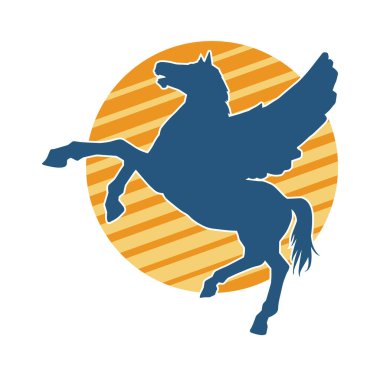 Kanatları olan efsanevi bir at hayvanının silueti. Kanatlı bir fantezi atın silueti.