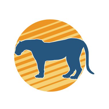 Vahşi bir ormanın silueti. Büyük kedi yürüyüşü. Beyaz arka planda izole bir poz..